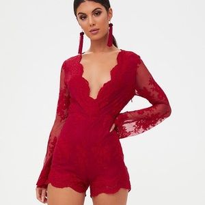 Red lace romper